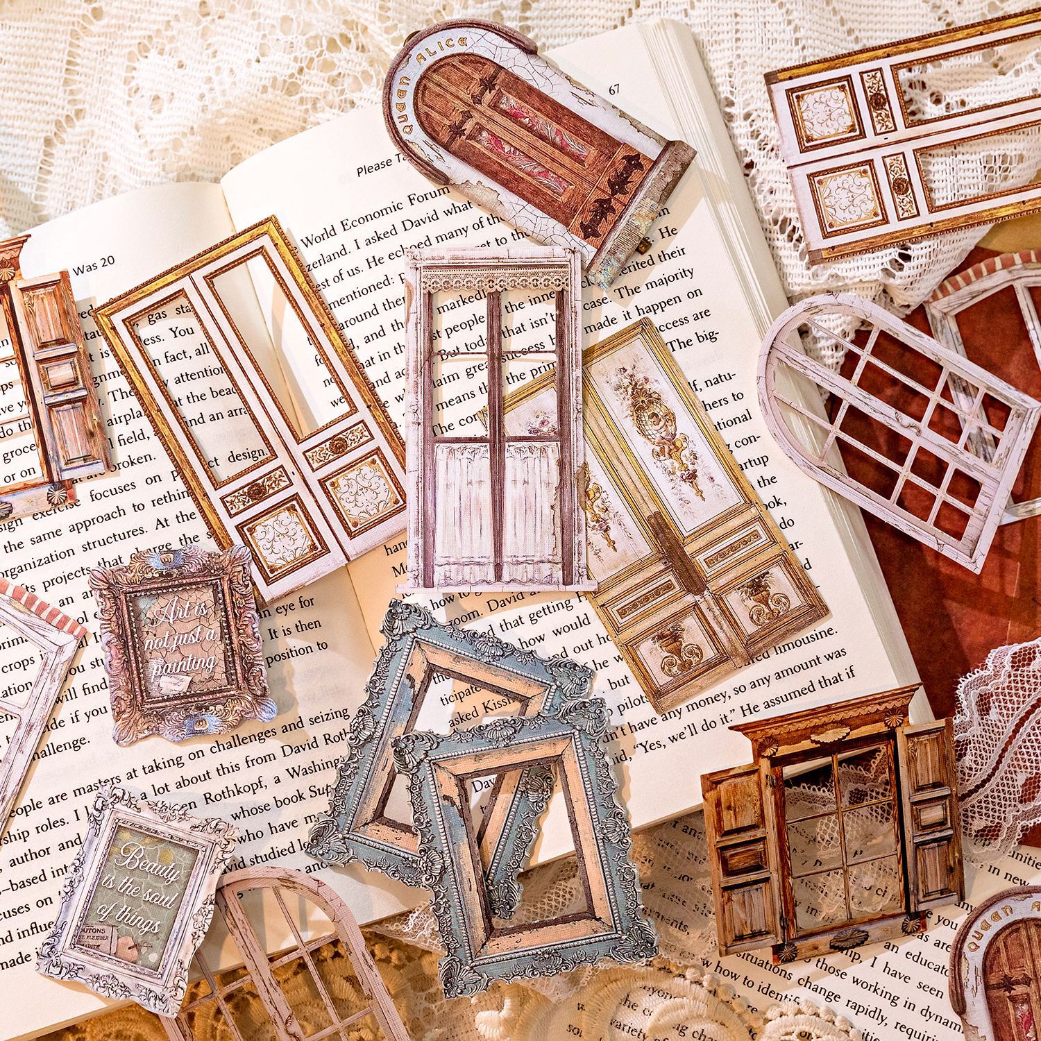 Pegatinas de Momo flotante barroco serie hollow-out paisaje duro tarjeta Diario materiales de decoración 30 piezas en 6 tipos