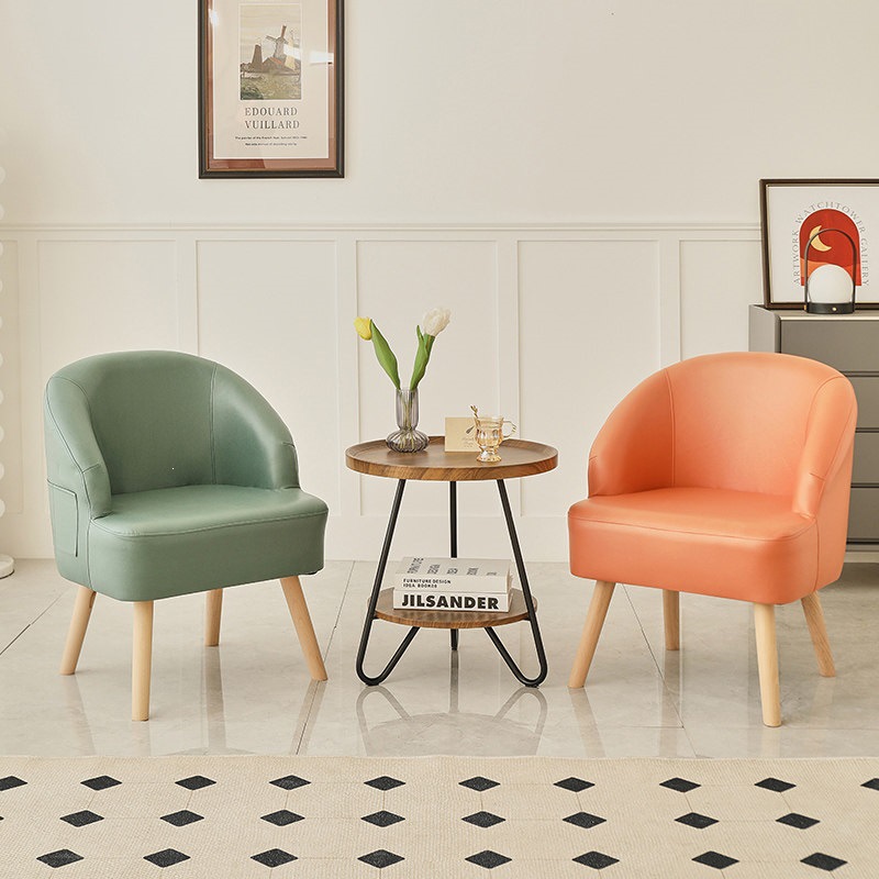 Sofá de ocio de madera sólida silla de respaldo de dormitorio pequeño balcón tela económica perezosa