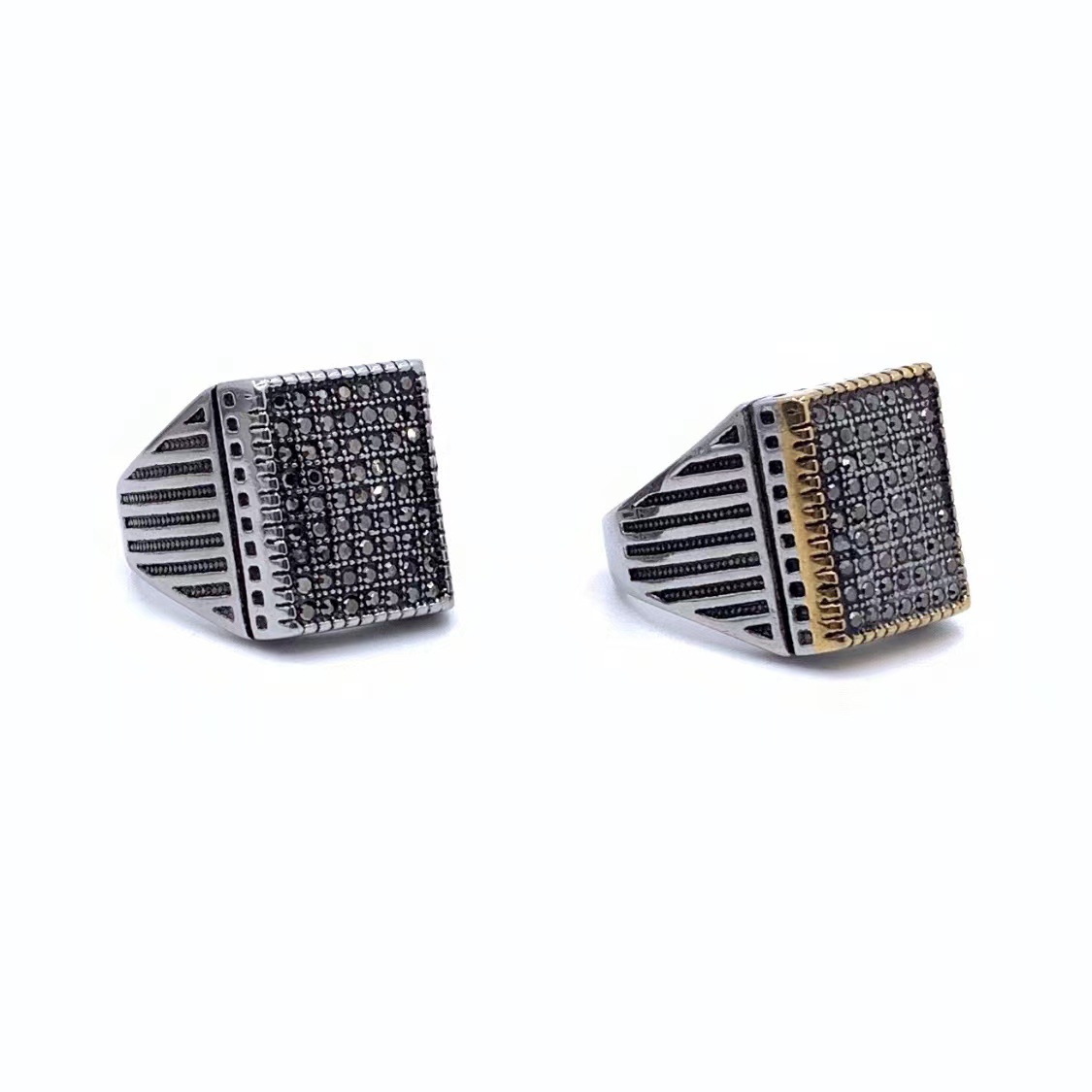 304 Stainless Steel Material Hip-Hop Vintage Style Geometric 304 Stainless Steel Inlay Zircon Men's Rings Men Signet Rings