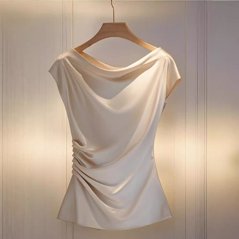 Fl240784 Light Mature French Niche Top Light Luxury Beautiful Fashionable Temperament Apricot Shirt Women's Summer Style