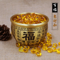 招財百福銅缸聚財納福桌面擺件黃銅米缸八寶對聯銅缸財源廣進擺件
