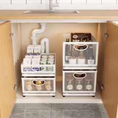 Condiment storage basket can be stacked in the sink, household cabinet condiment snack organizer, kitchen storage rack basket