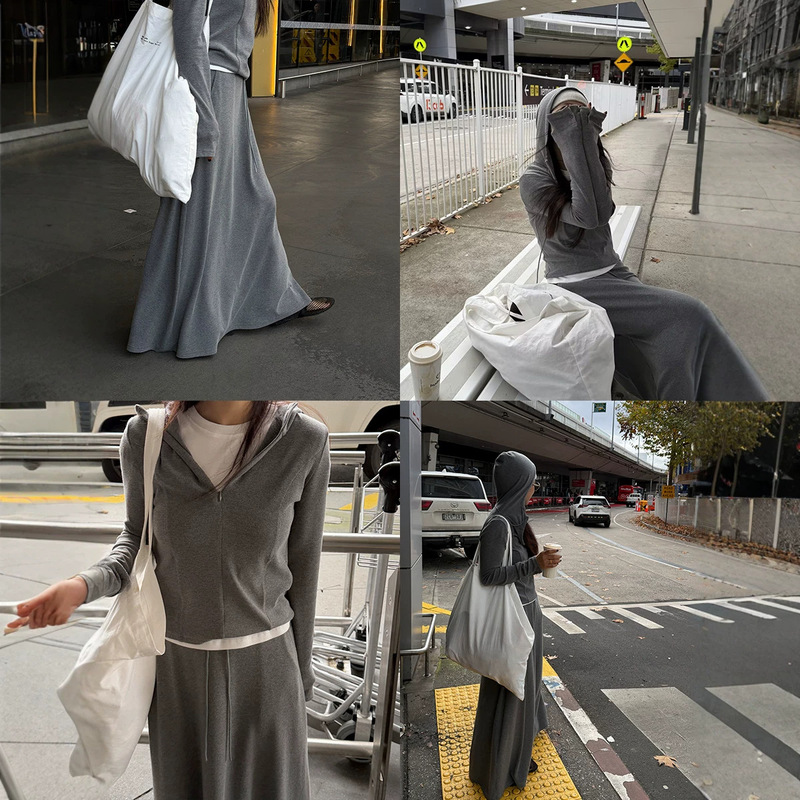 Shijian Korean-style versatile casual commute lazy outfit with hoodie and skirt for women, 2026 autumn new model 42137