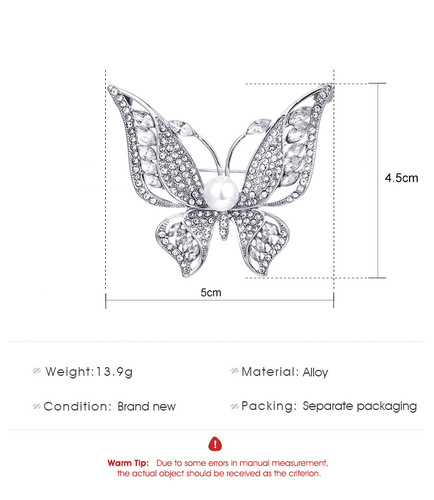 Korean fashion new diamond butterfly brooch high-end fresh alloy badge retro pin clothing accessories