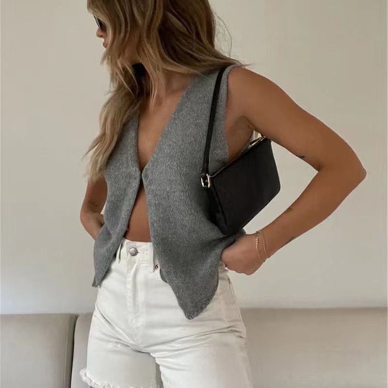 V Neck Neckline Regular Fit Fit Type Solid Color Pattern Wholesale Women's Casual Classic Style Solid Color Sleeveless Tank Tops