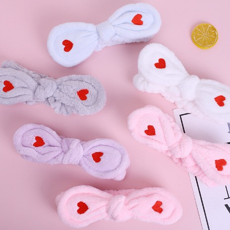 Fábrica directa de peluche amor correa de cabello orejas de conejo adorable borde ancho lavar la cara banda de cabello banda de cabello de baño bandana al por mayor