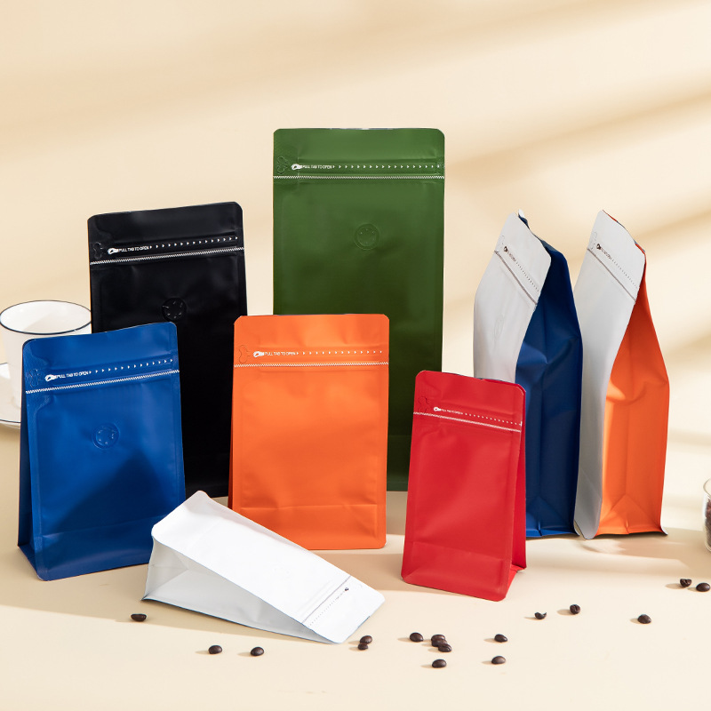 现货八边封咖啡袋气阀铝箔茶叶包装袋咖啡豆自立咖啡粉密封自封袋