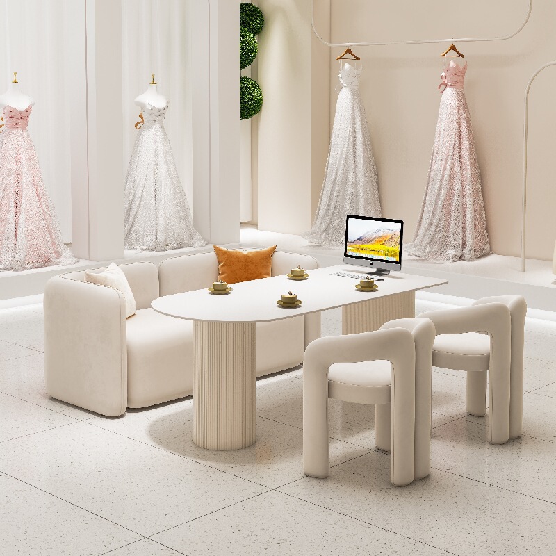 Cream Style Beauty Salon Reception Sofa Table and Chairs Light Luxury Style Nail Salon Rest Area Photo Studio Wedding Shop Reception Sofa