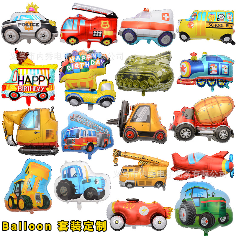 Gran coche de dibujos animados para niños película de aluminio globo vehículo tema Fiesta decoración cemento coche excavadora globo