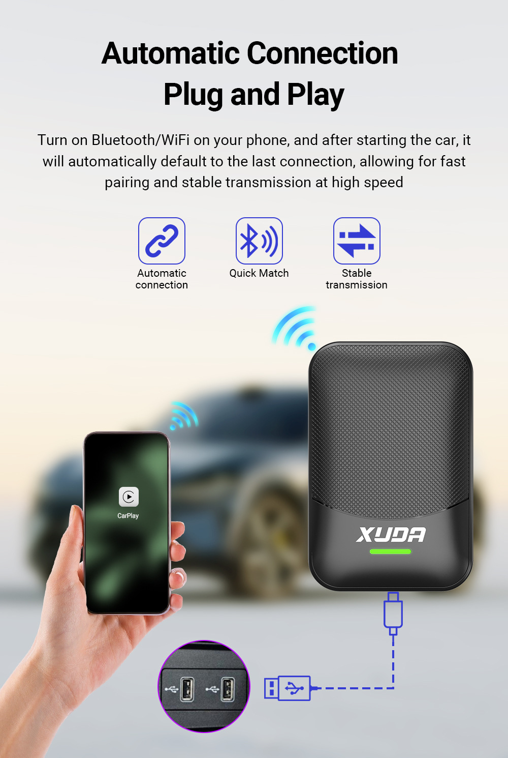 Xuda Wireless Carplay Is Suitable for Huawei Hicar Android System 4-in-1 Android Auto Adapter