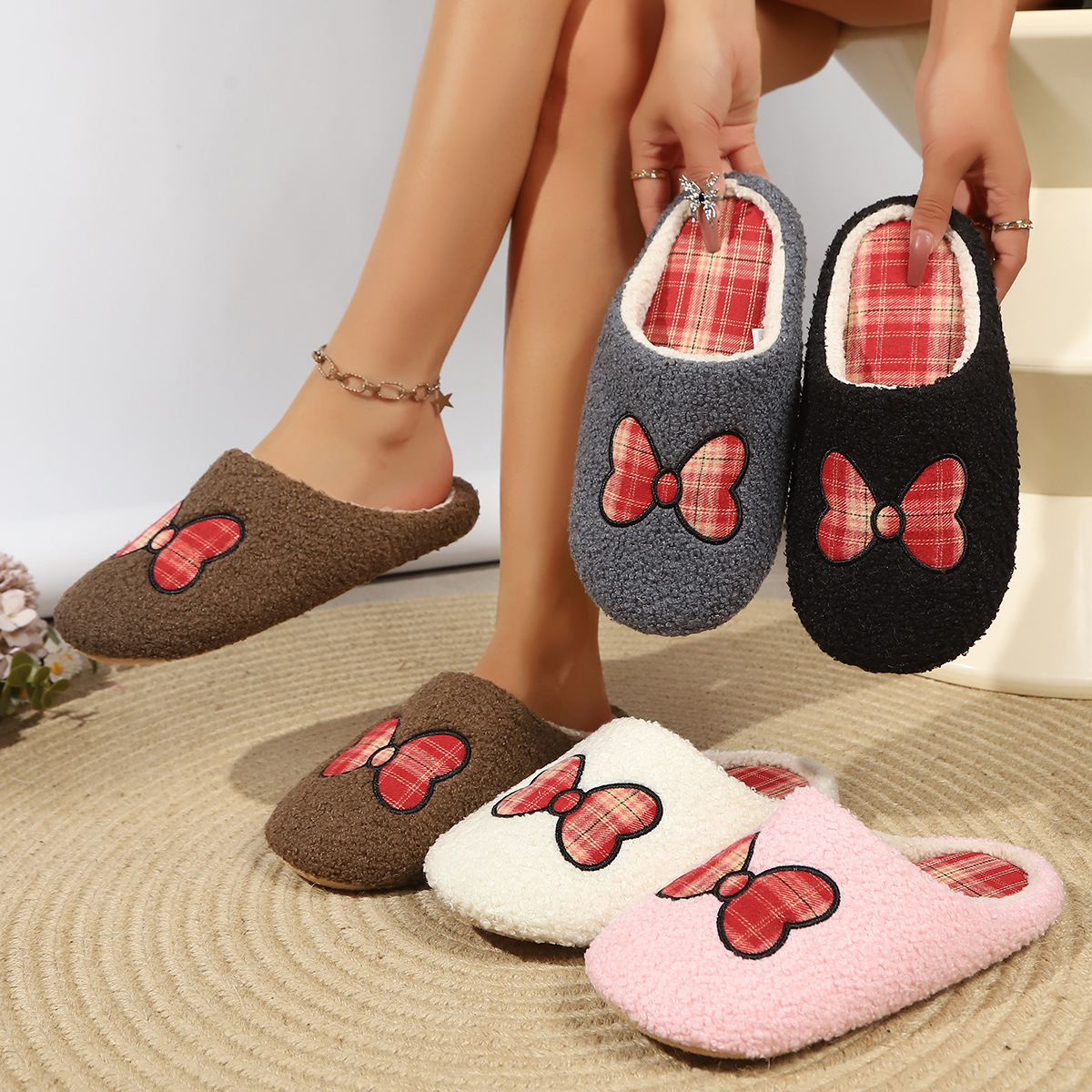 Zapatos de algodón domésticos zapatillas de algodón transfronterizas mujeres arco damas otoño y invierno interior y exterior zapatillas de peluche cálidas