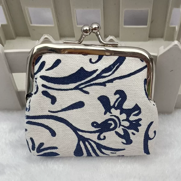 Creative Ethnic Style Buckle Coin Purse Blue and White Porcelain Mini Coin Purse Women's Cotton and Linen Small Wallet Gift Bag