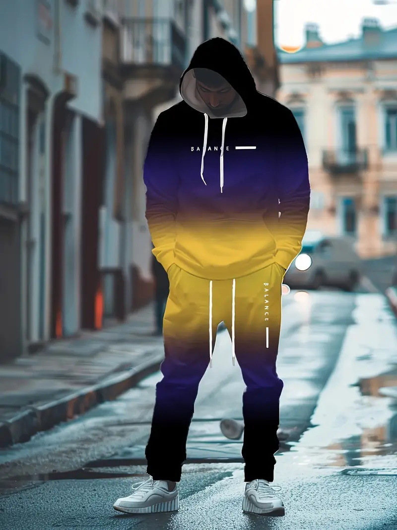 Traje de dos piezas con degradado de moda, pantalón de suéter con capucha suelto y cómodo de talla grande MC11-ML1