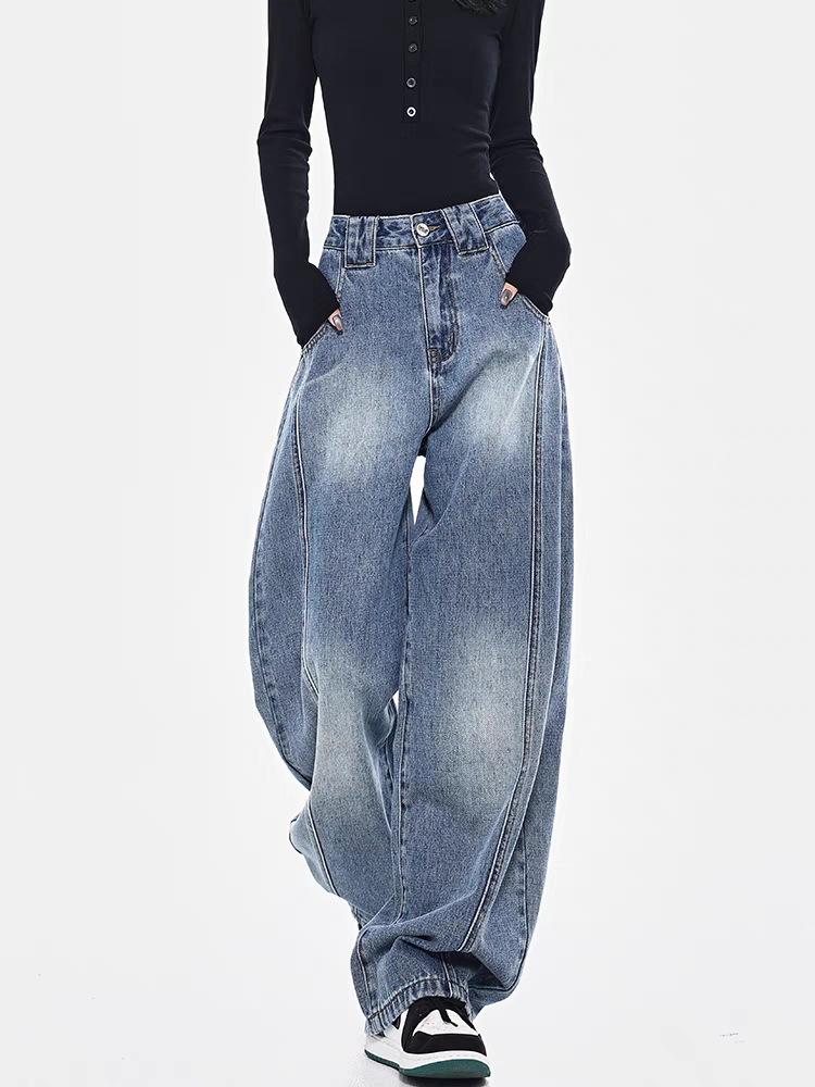 KEN STUDIOレトロ工装ジーパン女性春新作ワイドパンツ曲げナイフパンツバナナズボンモップズボン