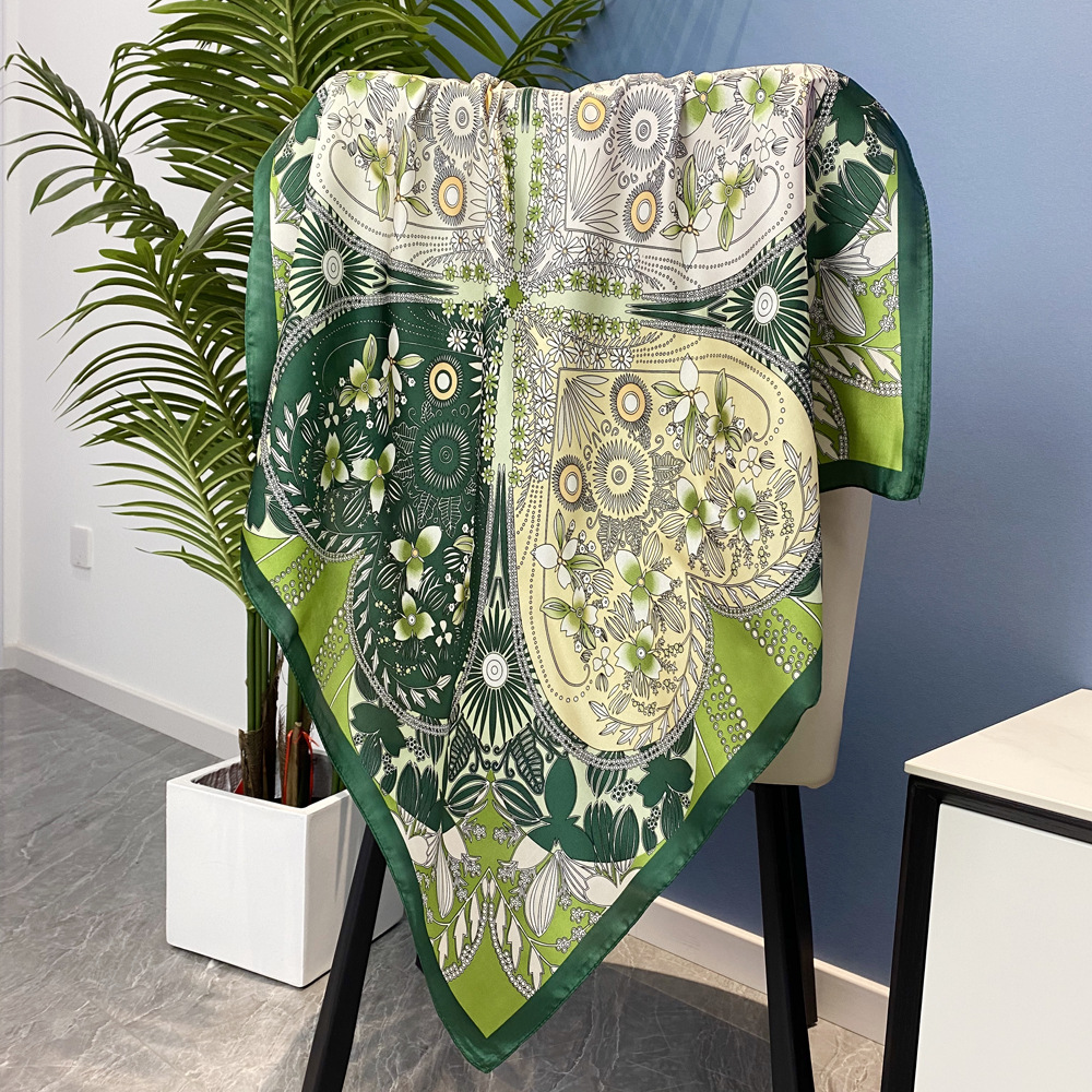 45g Weight Women's Sweet Pastoral Flower Satin Printing Silk Scarf