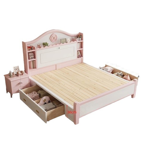 Sábanas de madera maciza para niños dormitorio moderno minimalista 1.5m almacenamiento cama de niña princesa rosa adolescente 1.2m