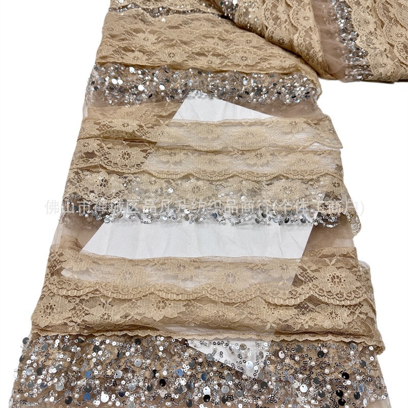 24 filas de encaje hecho a mano 8 filas de cuentas de tela bordada de cristal de alta calidad sequilla tela de moda vestido