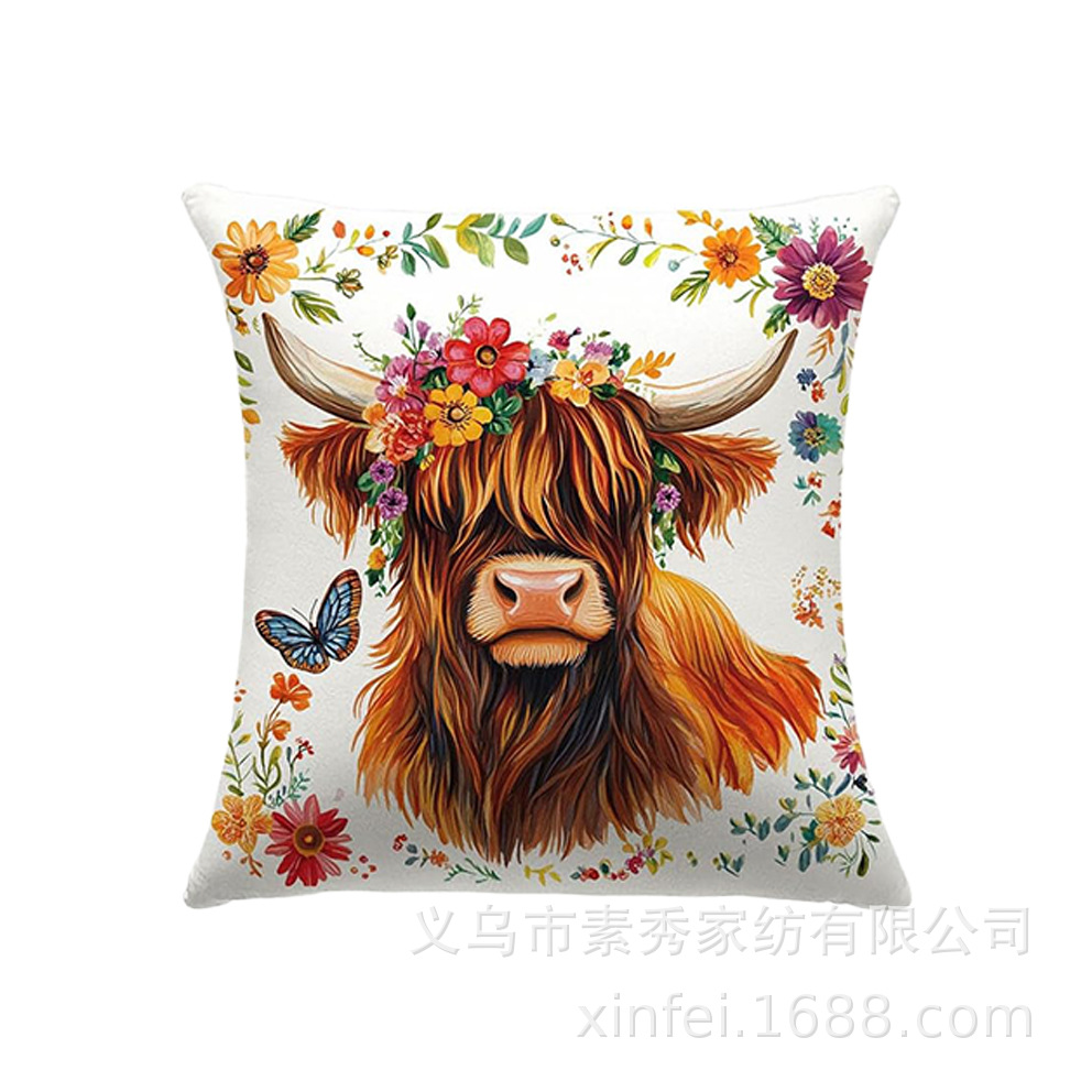 Transfronterizo amazónico Xiyin yak highland ganado animal sofá sala de estar respaldo decoración almohada abraza almohada cubierta de cojín image 9