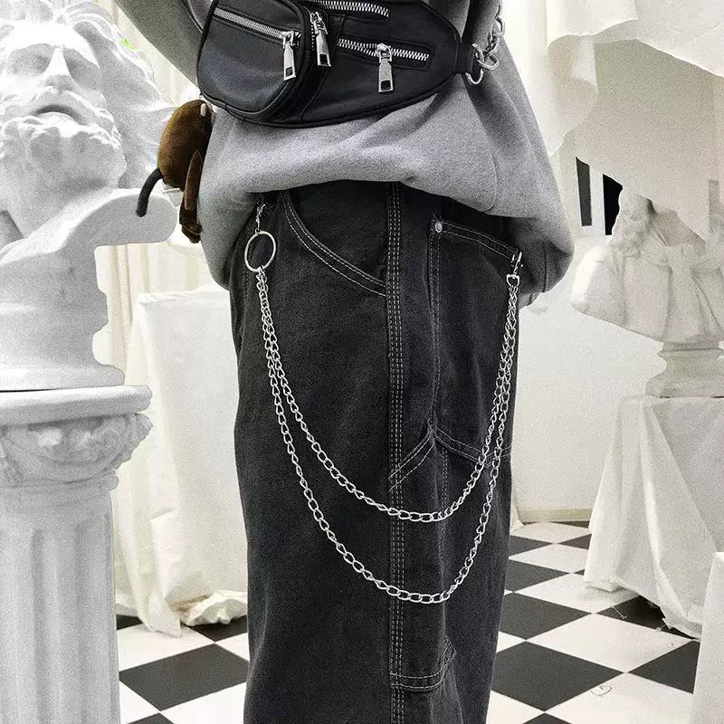 (Cross-border trading), Tide, metal trousers hip-hop style, trend jeans, punk style