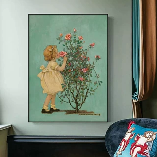 玫瑰女孩小众装饰画卧室床头挂画梳妆台玄关摆画现代客厅桌面壁画