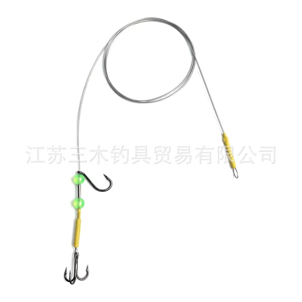 6-piece set of steel wire live bait hooks, triple hook fishing rig, suitable for sea fishing, featuring bite-resistant steel wire leaders and double hooks with luminous beads