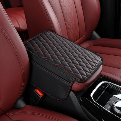 both sides of the storage pocket | Armrest box pad - diamond-single-layer-storage-pocket-black-red-line