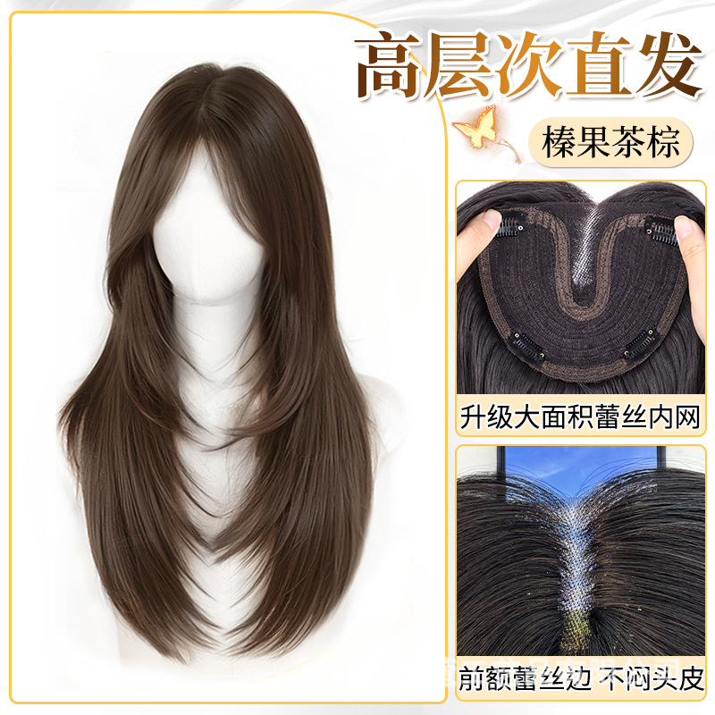 6.0 hair-free net with hand-woven lace straight hair [cold brown]