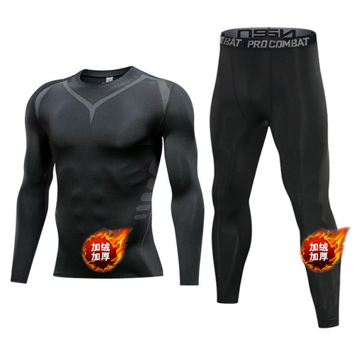 Autumn pants, sports tights, men's high-elastic and velvet, warm backing, running basketball underwear suit, training trend, quick-dry