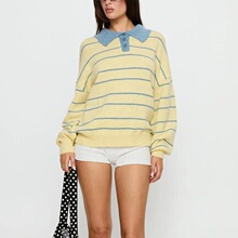I 19221 Loose Round Neck Retro Stripe Sweater ����������֯��