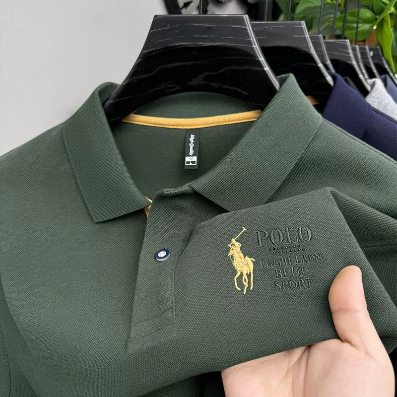 秋季长袖polo衫男士高级感商务休闲百搭中年男万针刺绣翻领polo衫