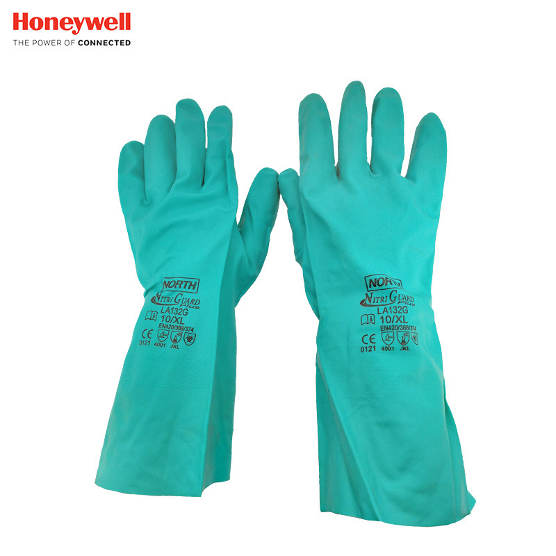 霍尼韦尔 LA132G防化手套丁腈无衬耐油脂工业耐酸碱植绒衬里