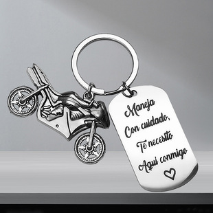 European and American Cross-border Hot Selling Employees Thank You Gift Inspirational Keychain Motorcycle Accessories Stainless Steel Keychain