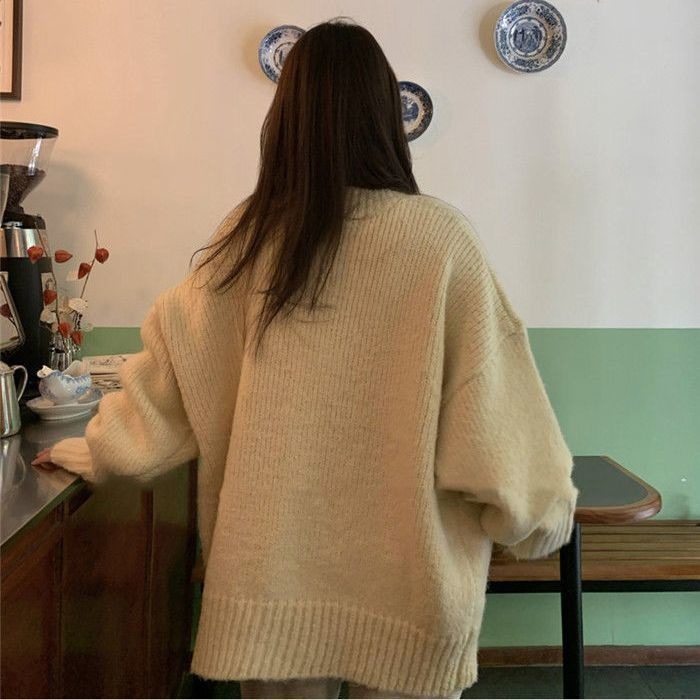 2024 otoño y invierno nuevo estilo coreano suelto vestido exterior de punto Cardigan mujeres perezosas de viento medio largo suave abrigo de suéter glutinoso image 5