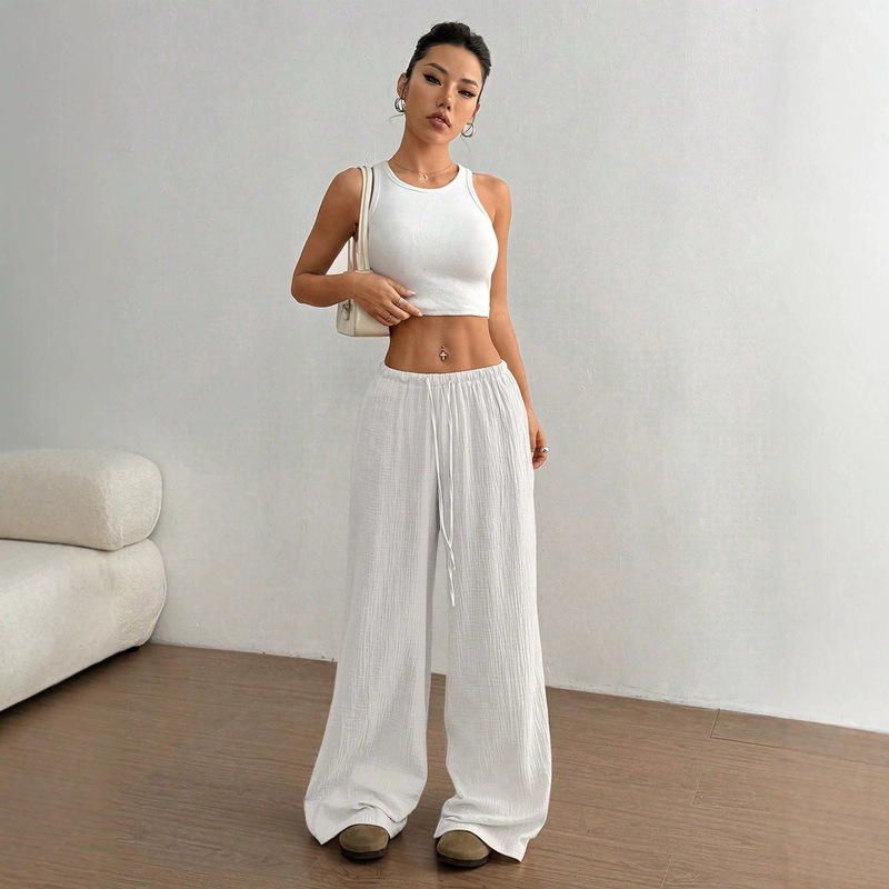 European and American Cross-Border Amazon 2026 New Fashion Women's Elegant Versatile Casual Solid Color Long Pants Wide-Leg Pants European and American Cross-Border Amazon 2026 New Fashion Women's Elegant Versatile Casual Solid Color Long Pants Wide-Leg Pants
