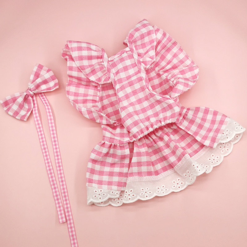 Sweet Polyester Cotton Lattice Bow Knot Pet Clothing display picture 4