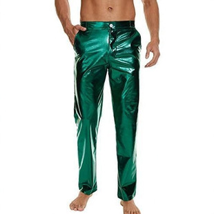 2025 Big in stock 2025 New Men's Metallic Shiny Disco Pants Wet Party Dance Straight Leg Pants