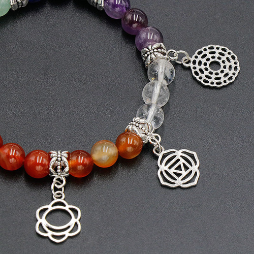 Chakela Natural Crystal Stone Chakra Bracelet Yoga Accessory Crystal Agate Seven Color Stone Bracelet
