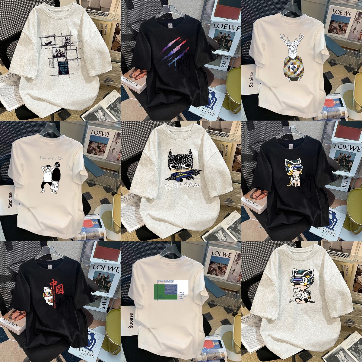 印花短袖t恤韩版男T恤港风潮牌宽松圆领打底体恤打底衫厂家批发