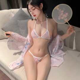 私房纯欲薄日式和服性感三点式秋冬家居服雪纺睡裙女系带浴袍套装