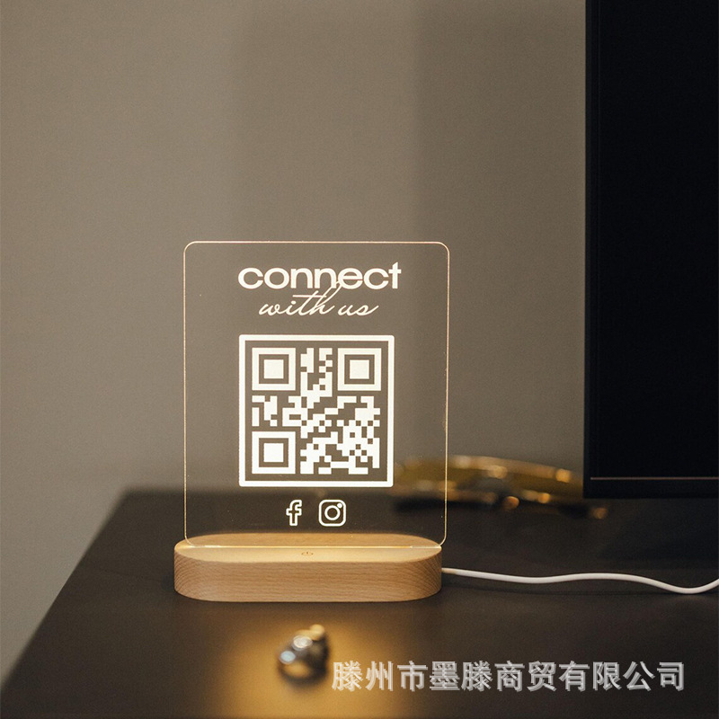 Led Luminous Qr Code Sign, Acrylic Personalized Desktop Stand, Wifi Menu Stand, Multi-Functional Stand