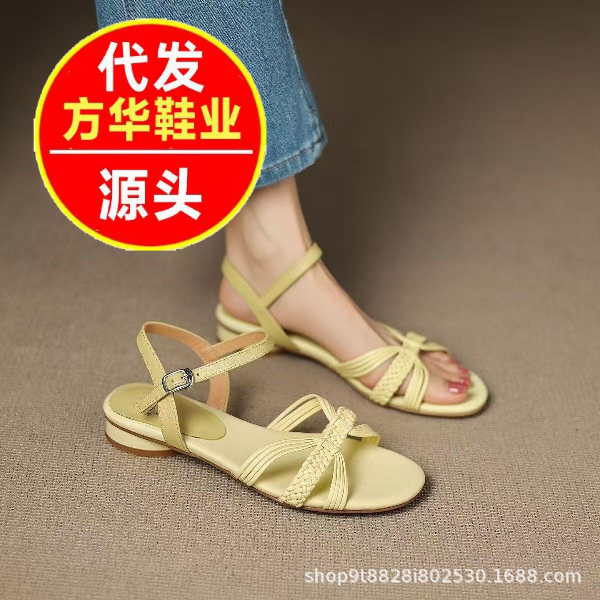 Piero de oveja tejido a mano hueco sandalias de dedos expuestos para mujeres con tacones gruesos con zapatos de base suave de verano nuevo