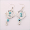 Fashionable ethnic retro silver turquoise earrings, accessory, European style, boho style, ethnic style