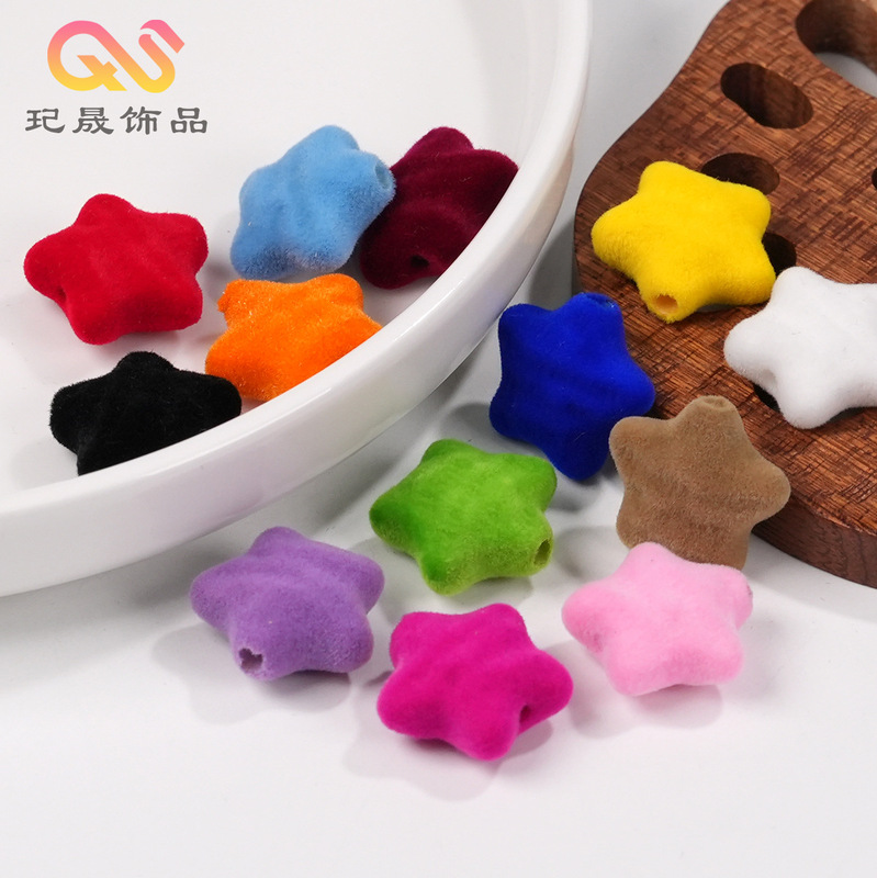 Autumn and Winter Colorful Velvet Perforated Five-Pointed Star Beads DIY Star Bracelet Hair Tie Accessories