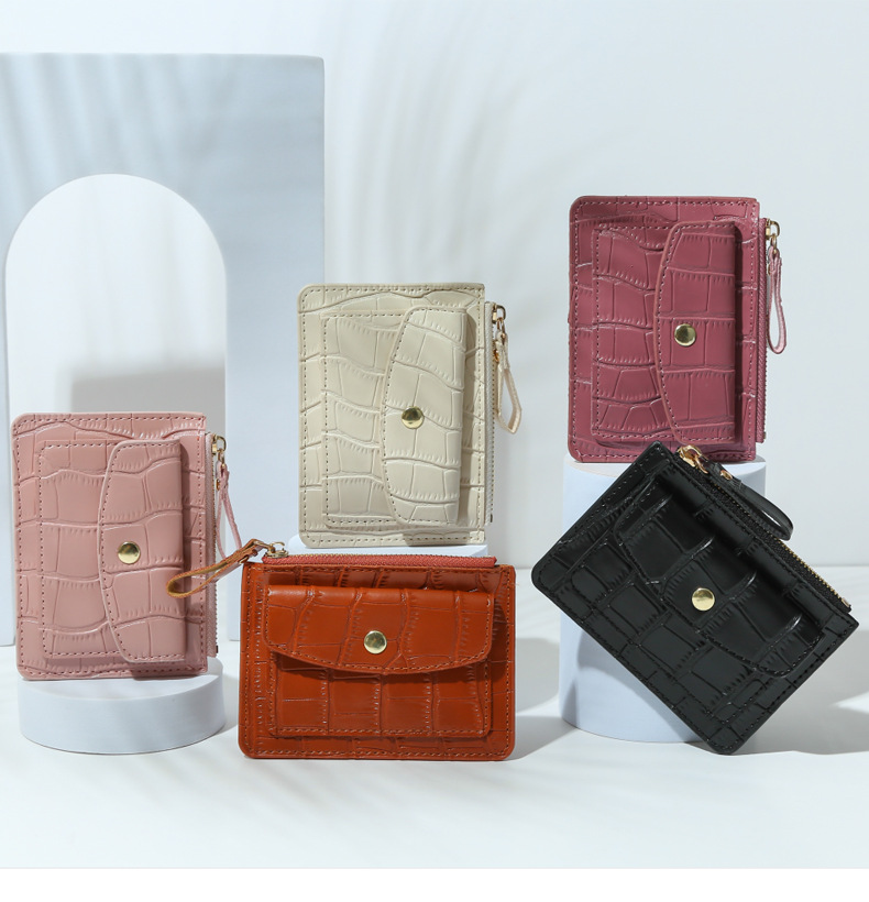 39g Weight Pu Leather Lining Material Zipper Closure Type Card Holder Bags Type Daily Occasion Pu Leather Material Solid Color Pattern All Seasons Season Women'S Gender Metal Button Design Fashion Style Square Shape Women's Solid Color Pu Leather Metal Button Zipper Card Holders