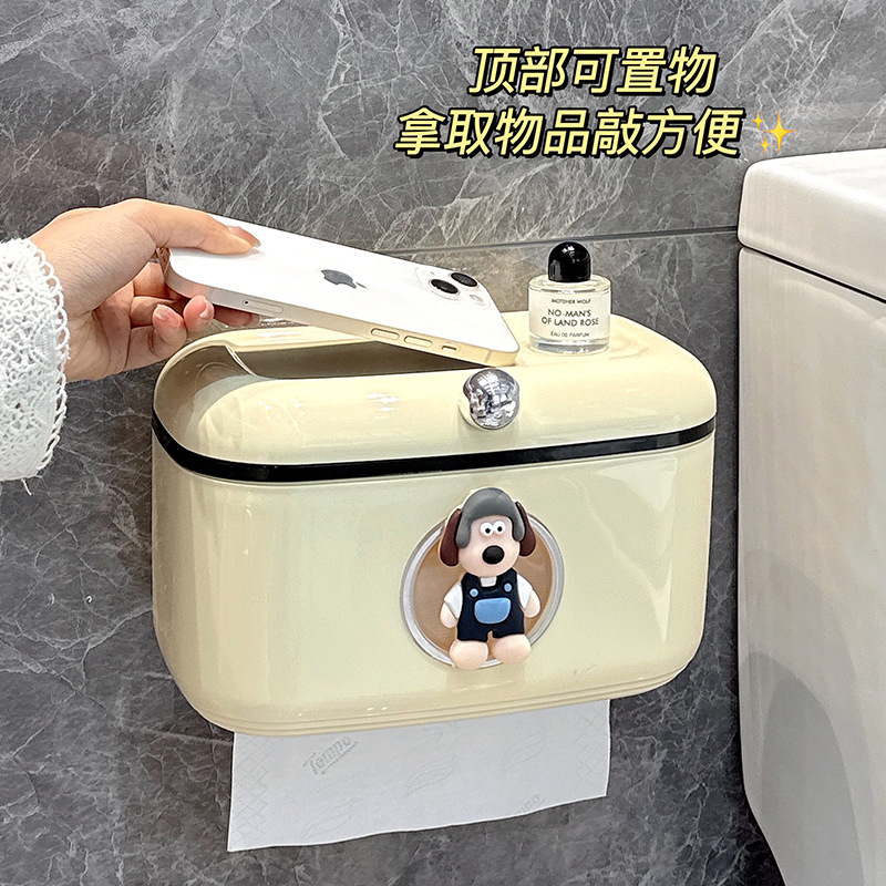 Caja de pañuelos para inodoros, caja de papel higiénico impermeable sin perforaciones montada en la pared, caja de dibujo creativa de alto valor para el baño