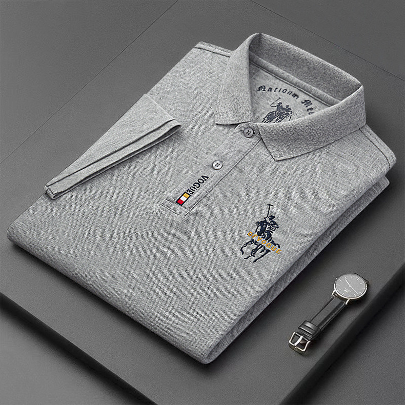 2024 Summer Pure Cotton POLO Shirt, Fashionable Casual High-end Embroidered Turn-down Collar Short Sleeve T-shirt Men's_viptrois.com