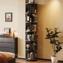 中古风实木旋转书架360书柜家用学生收纳落地移动客厅室内置物架