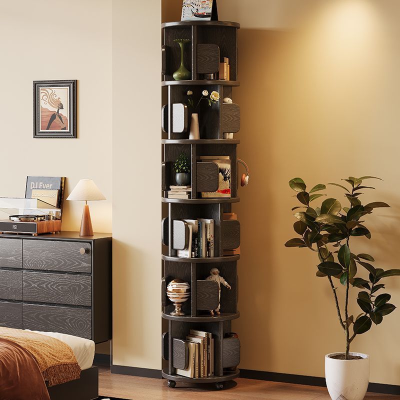 Medieval Style Solid Wood Rotating Bookshelf 360 Bookcase Home Student Storage Floor-Standing Mobile Living Room Indoor Storage Rack
