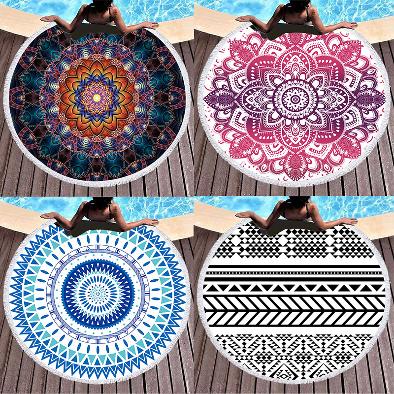 Cross-Border round Mandala tassel beach towel microfiber non-stick sand bohemian beach mat seaside shawl