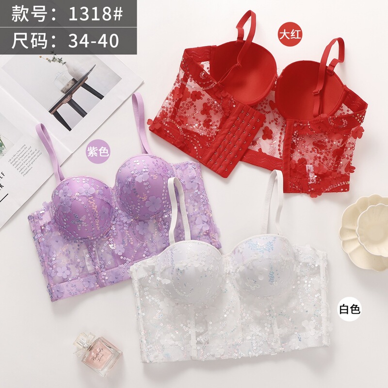 European and American Style Corset with Backless Lace, Fishbone Bra with Chest Pads, Push-Up Shaping, Slim Fit, Inner Wear, Outer Wear Lingerie